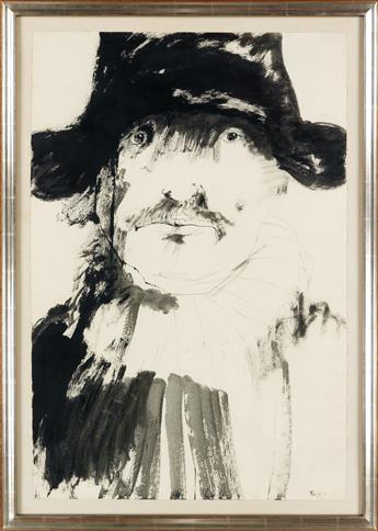 LEONARD BASKIN Portrait of a Man with a Ruffled Collar.